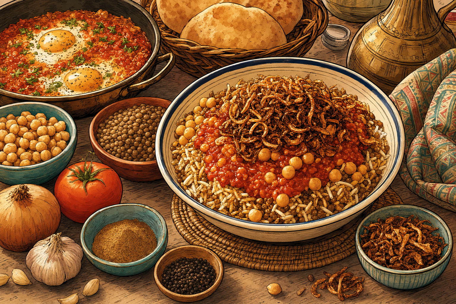 Egypt food culture illustration
