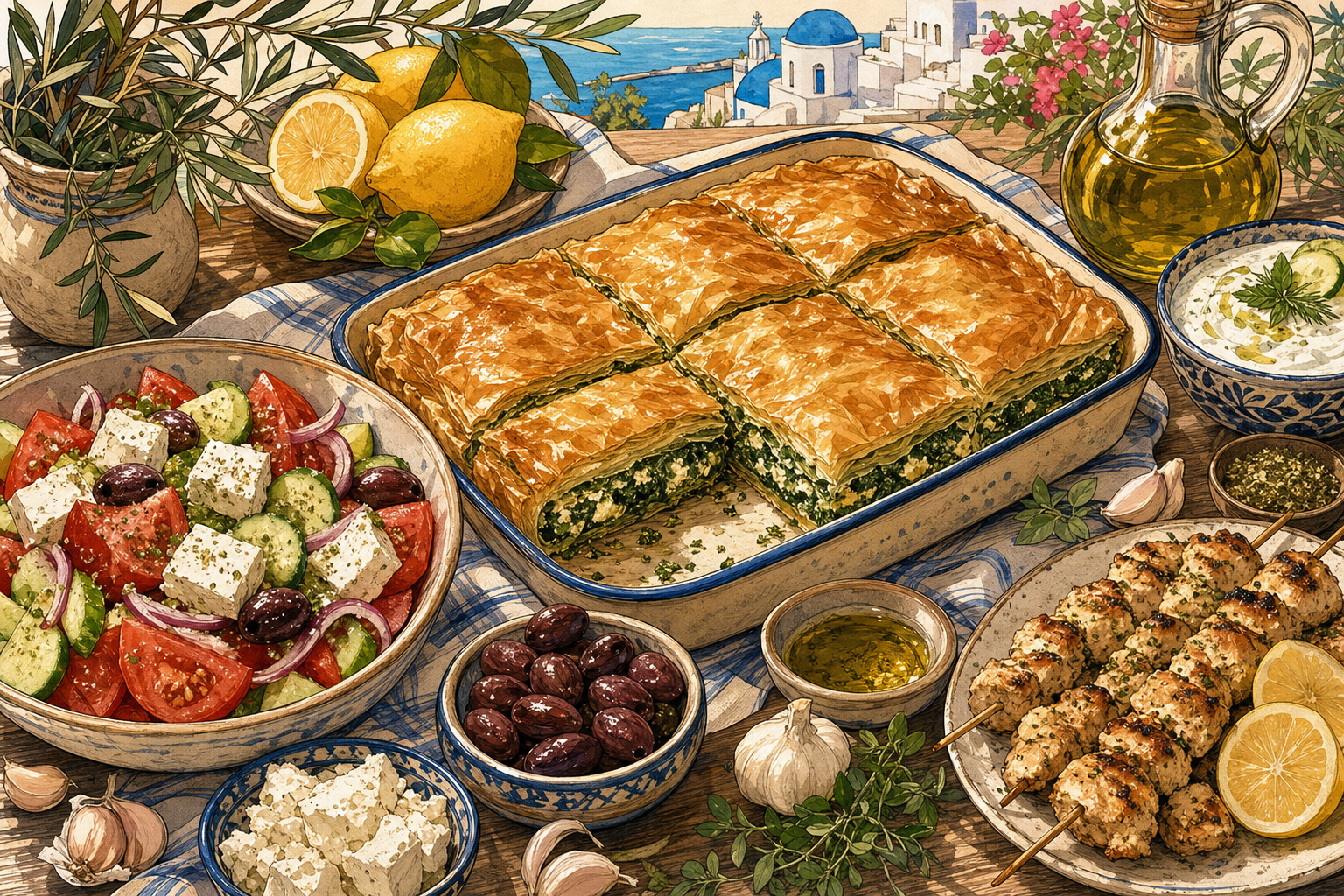 Greece food culture illustration