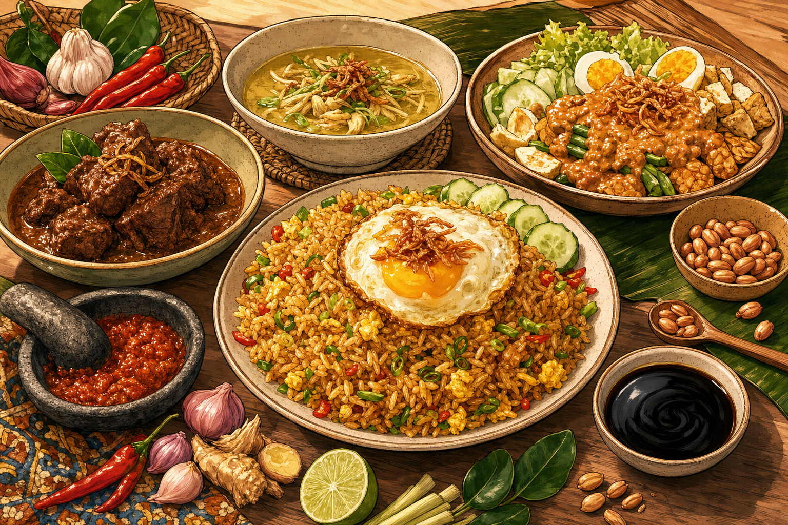 Indonesia food culture illustration