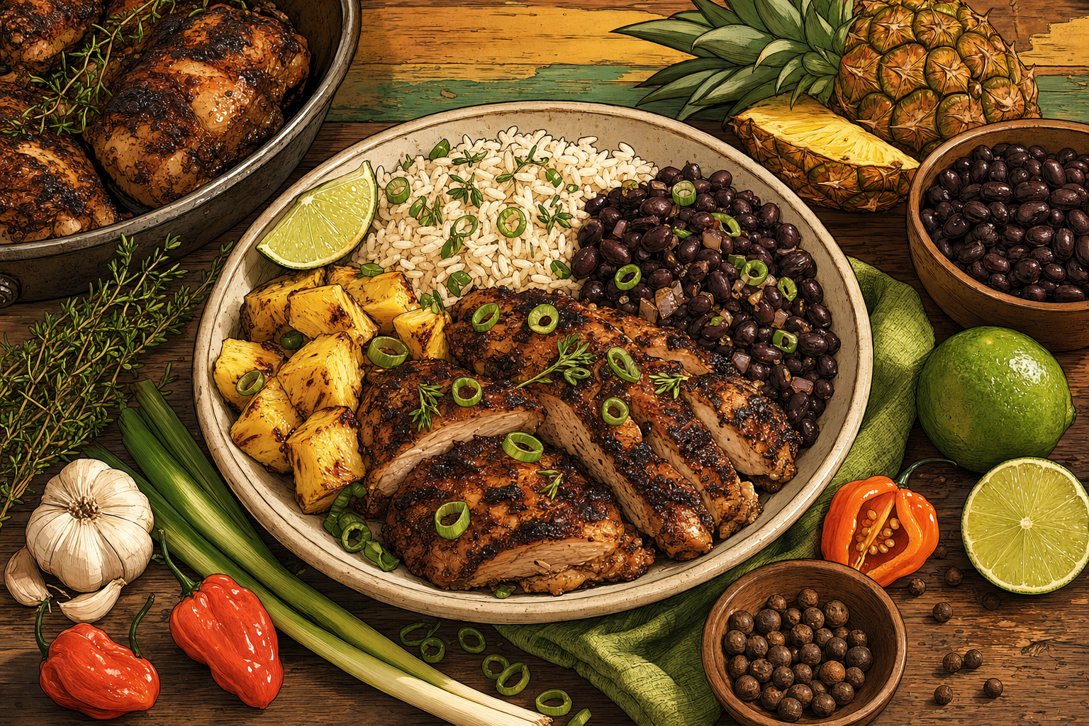 Jamaica food culture illustration