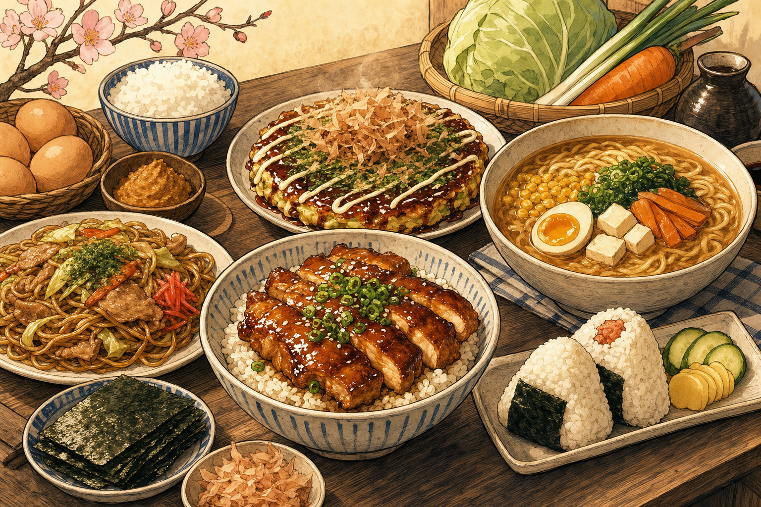 Japan food culture illustration