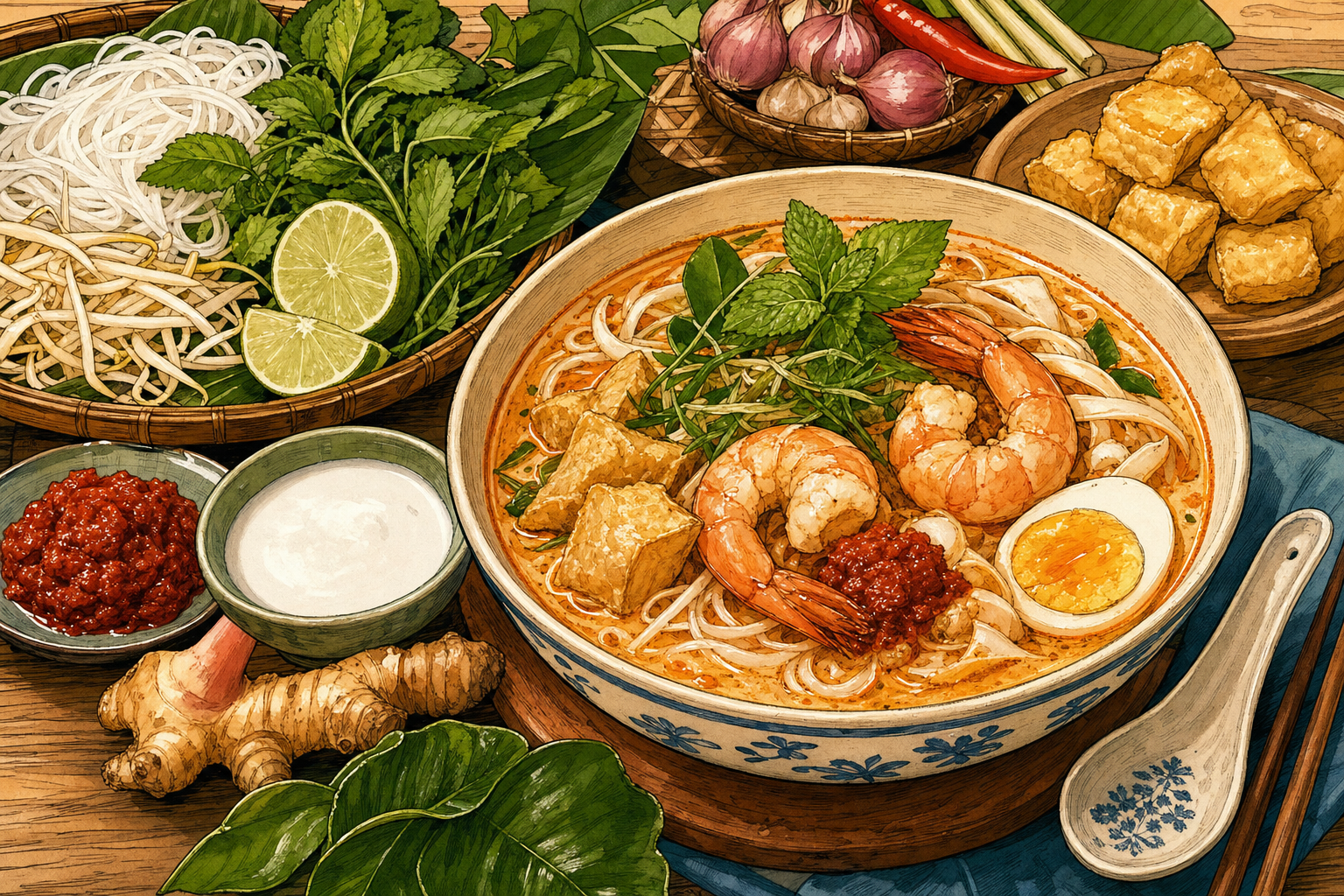 Malaysia food culture illustration