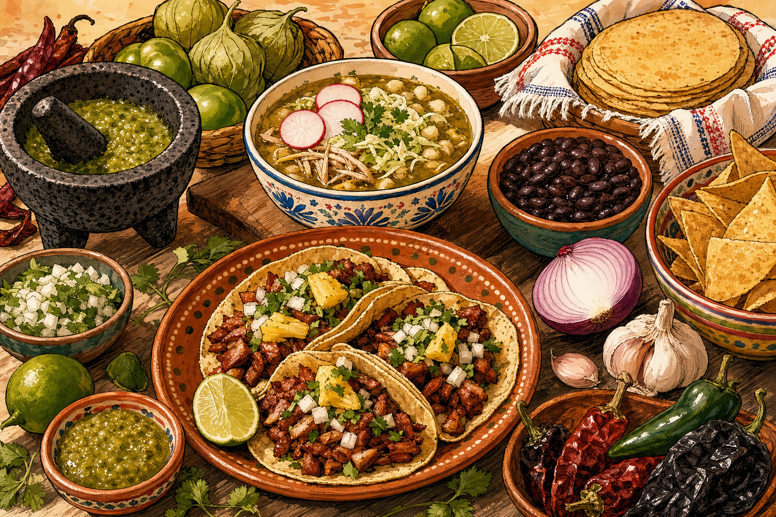 Mexico food culture illustration