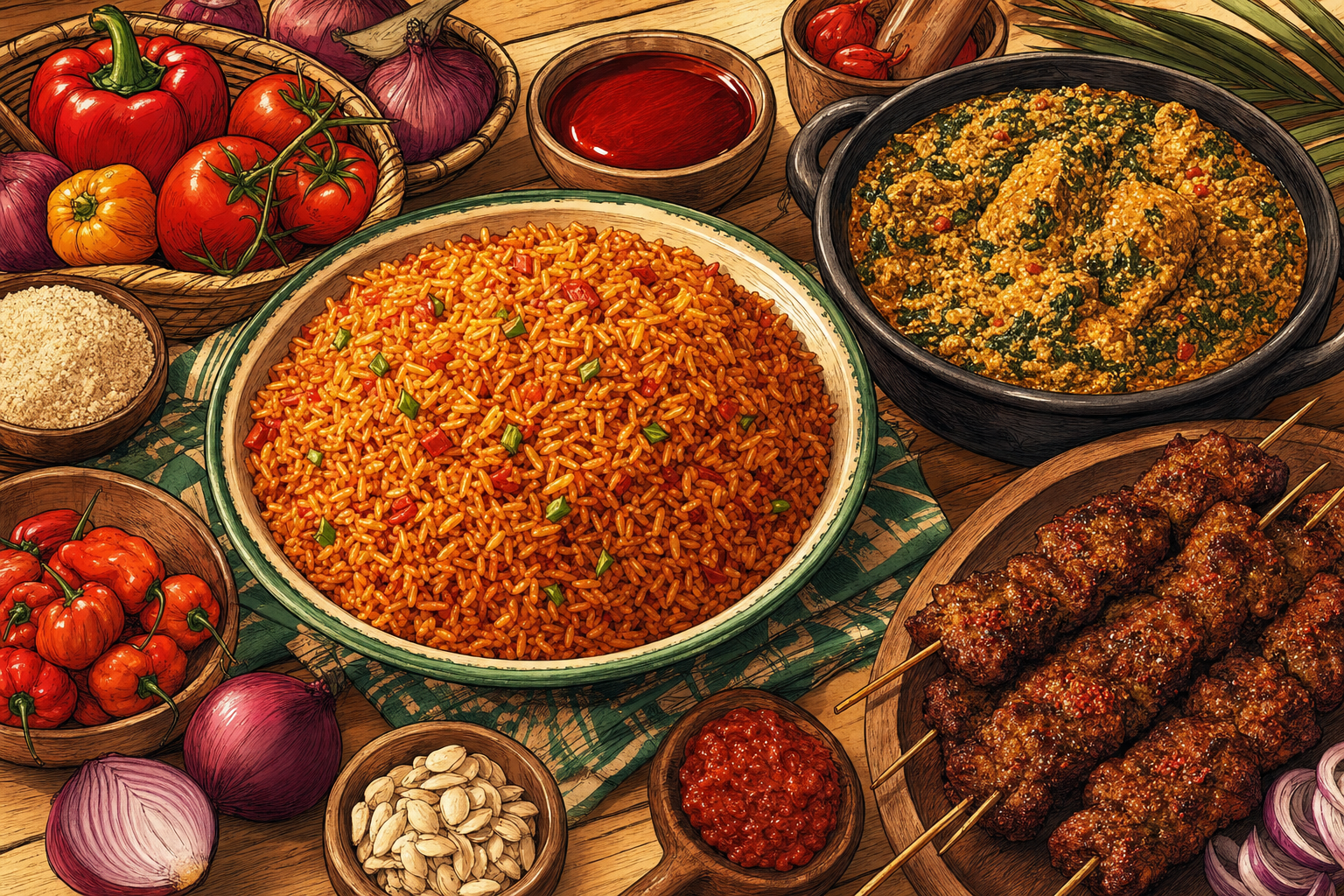 Nigeria food culture illustration