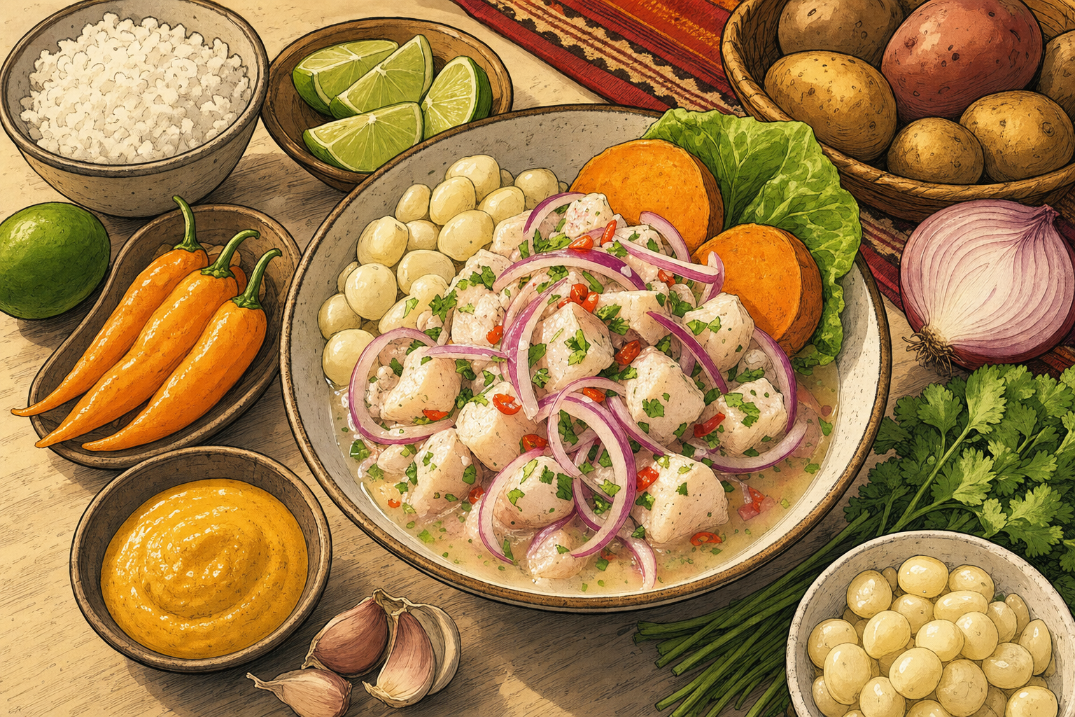Peru food culture illustration