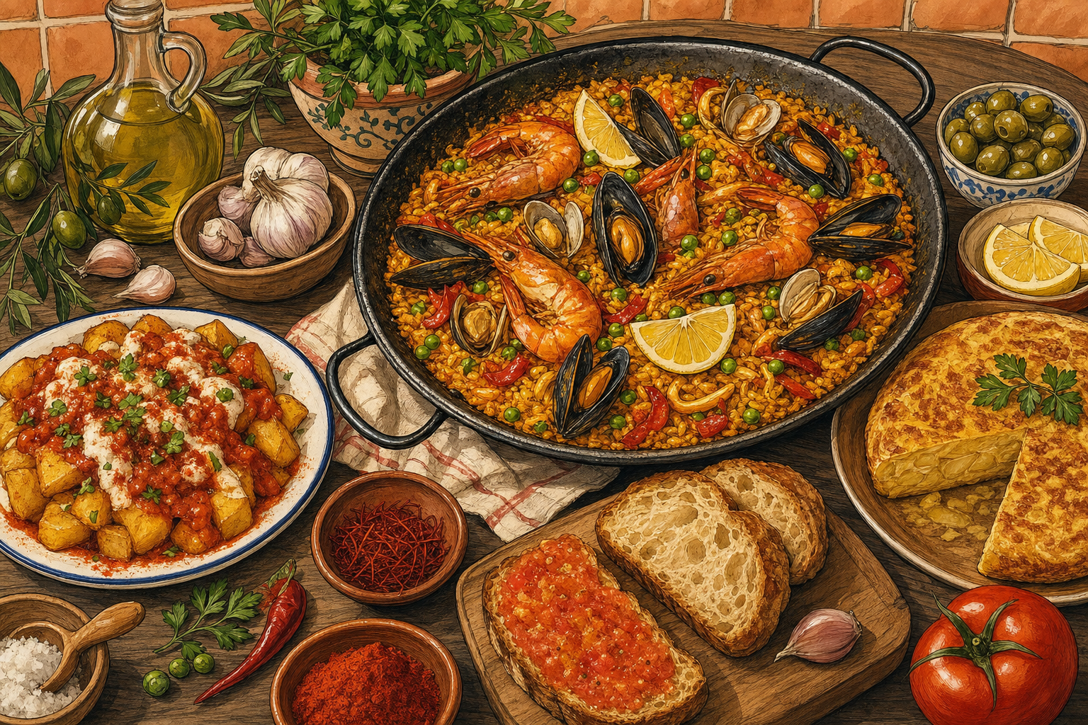 Spain food culture illustration