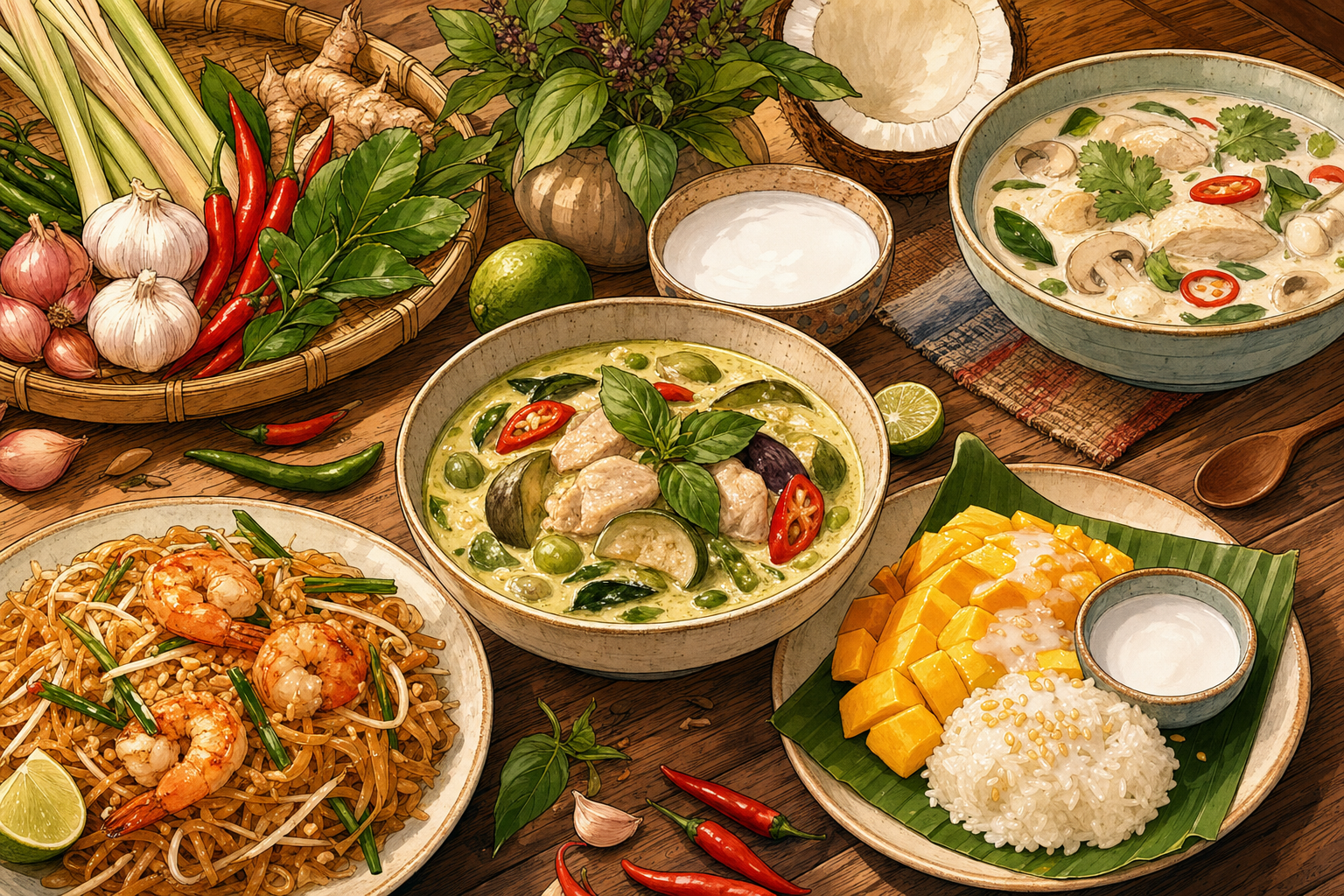 Thailand food culture illustration