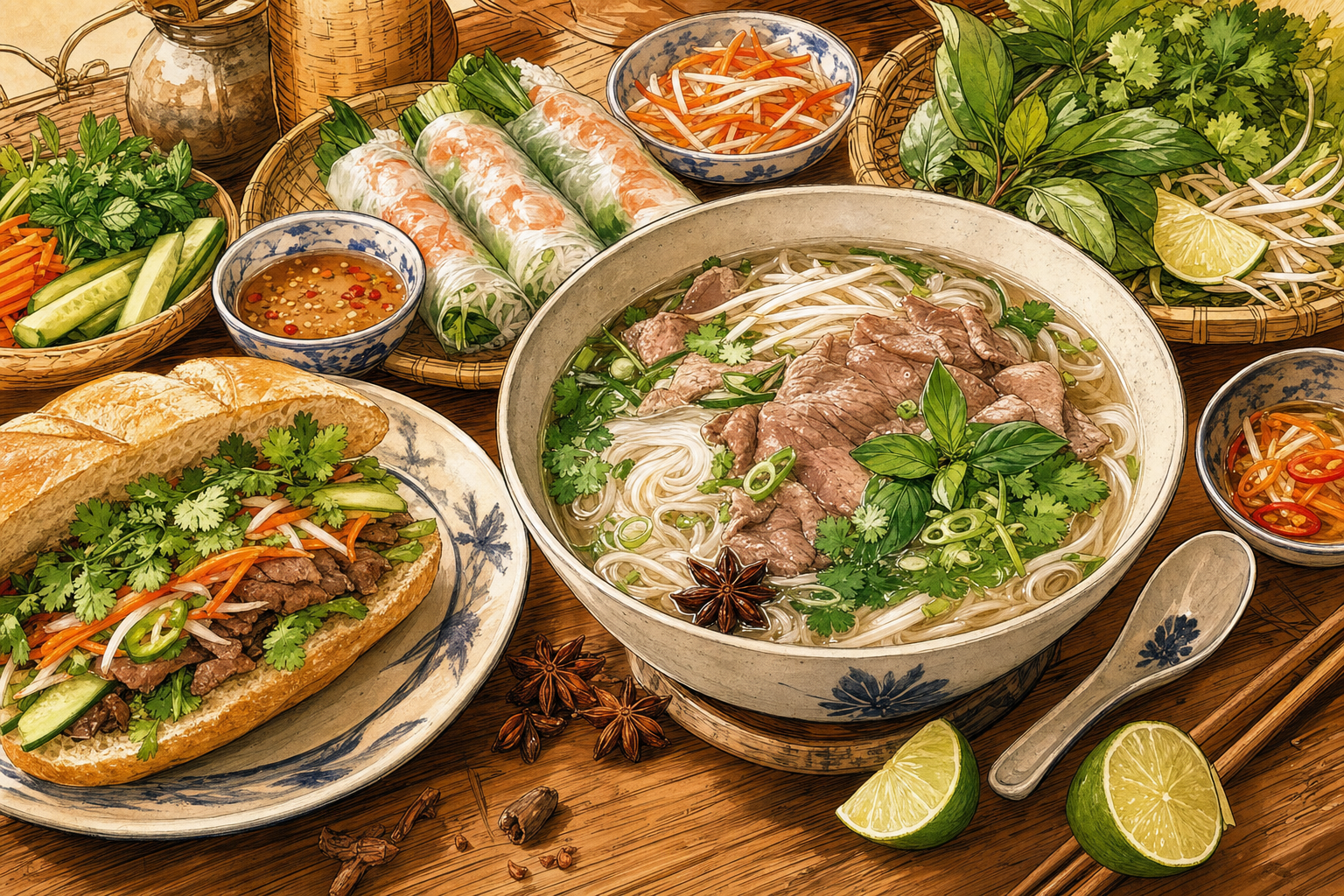Vietnam food culture illustration