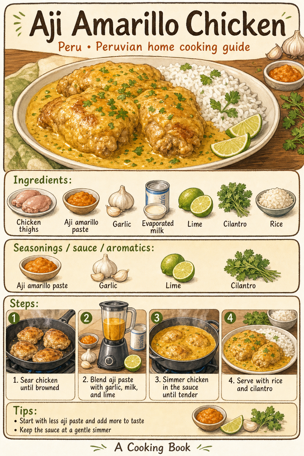 Aji Amarillo Chicken illustrated cooking image