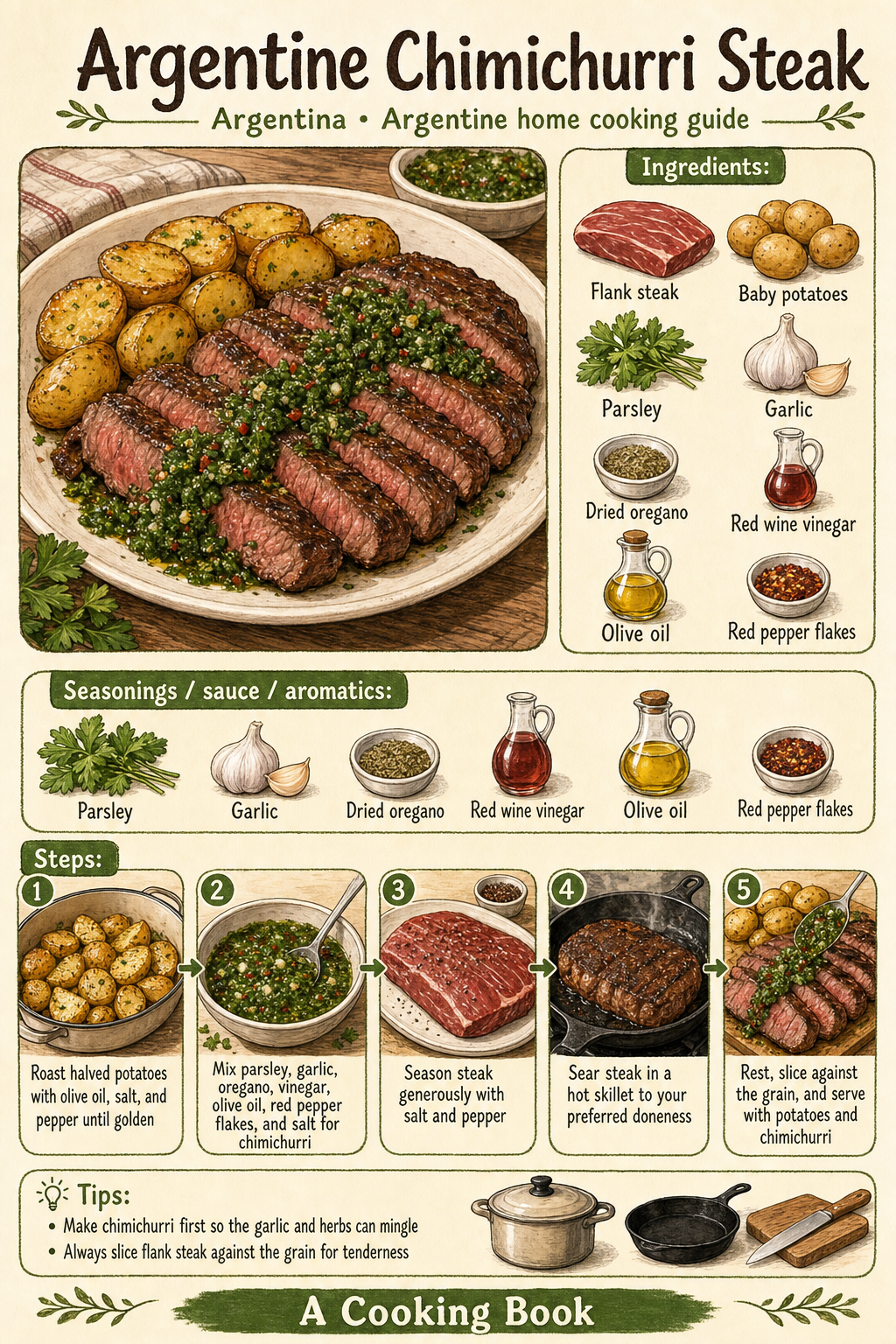 Argentine Chimichurri Steak illustrated cooking image