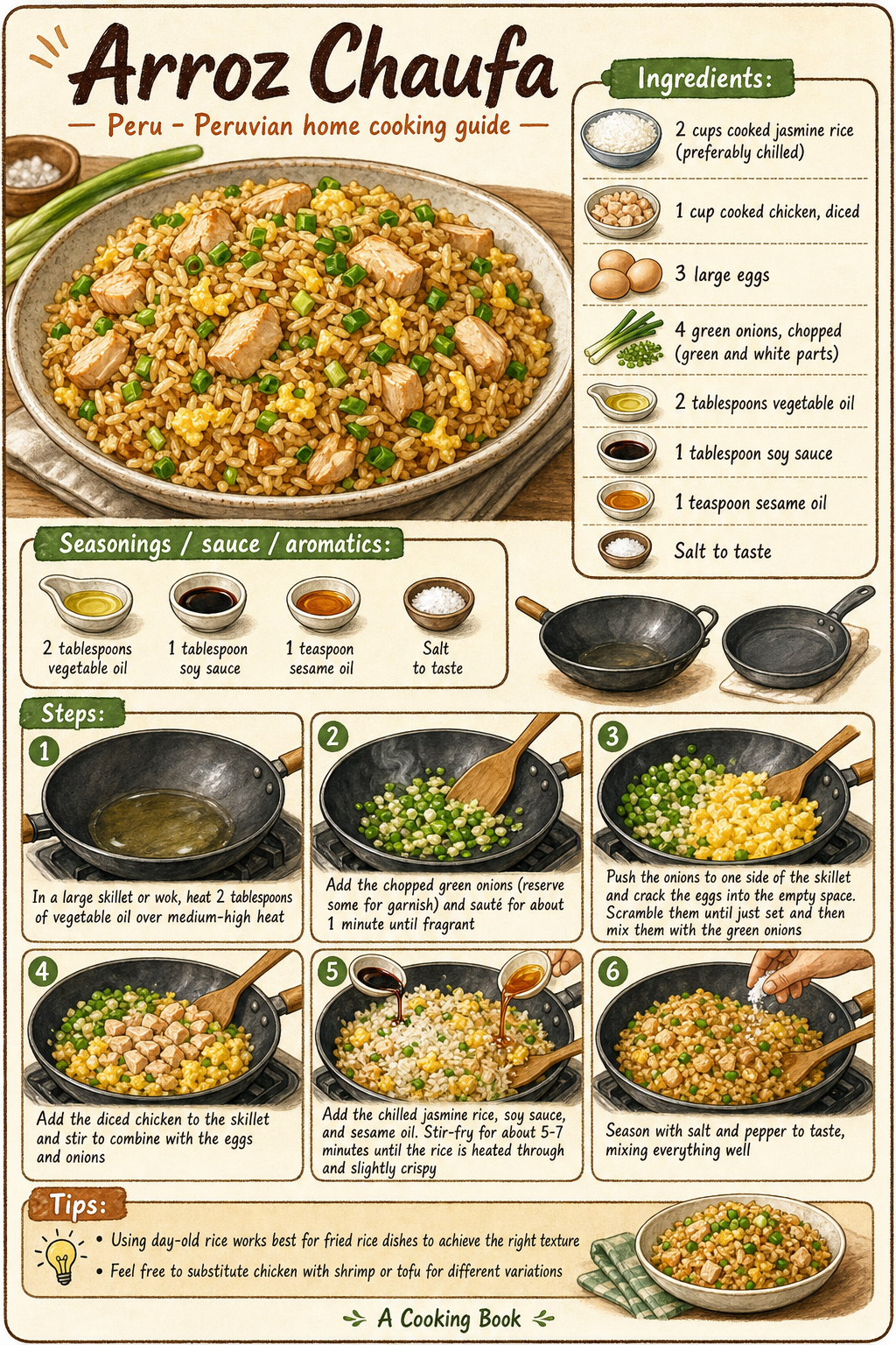 Arroz Chaufa illustrated step-by-step cooking guide