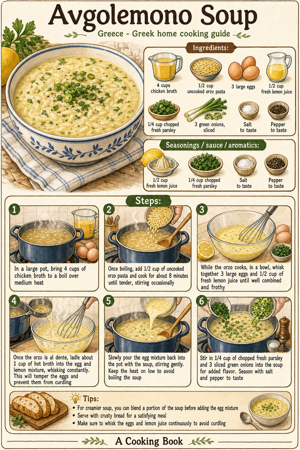 Avgolemono Soup illustrated step-by-step cooking guide