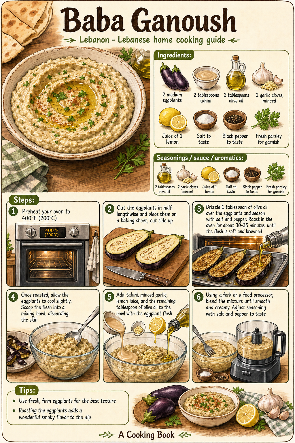 Baba Ganoush illustrated step-by-step cooking guide