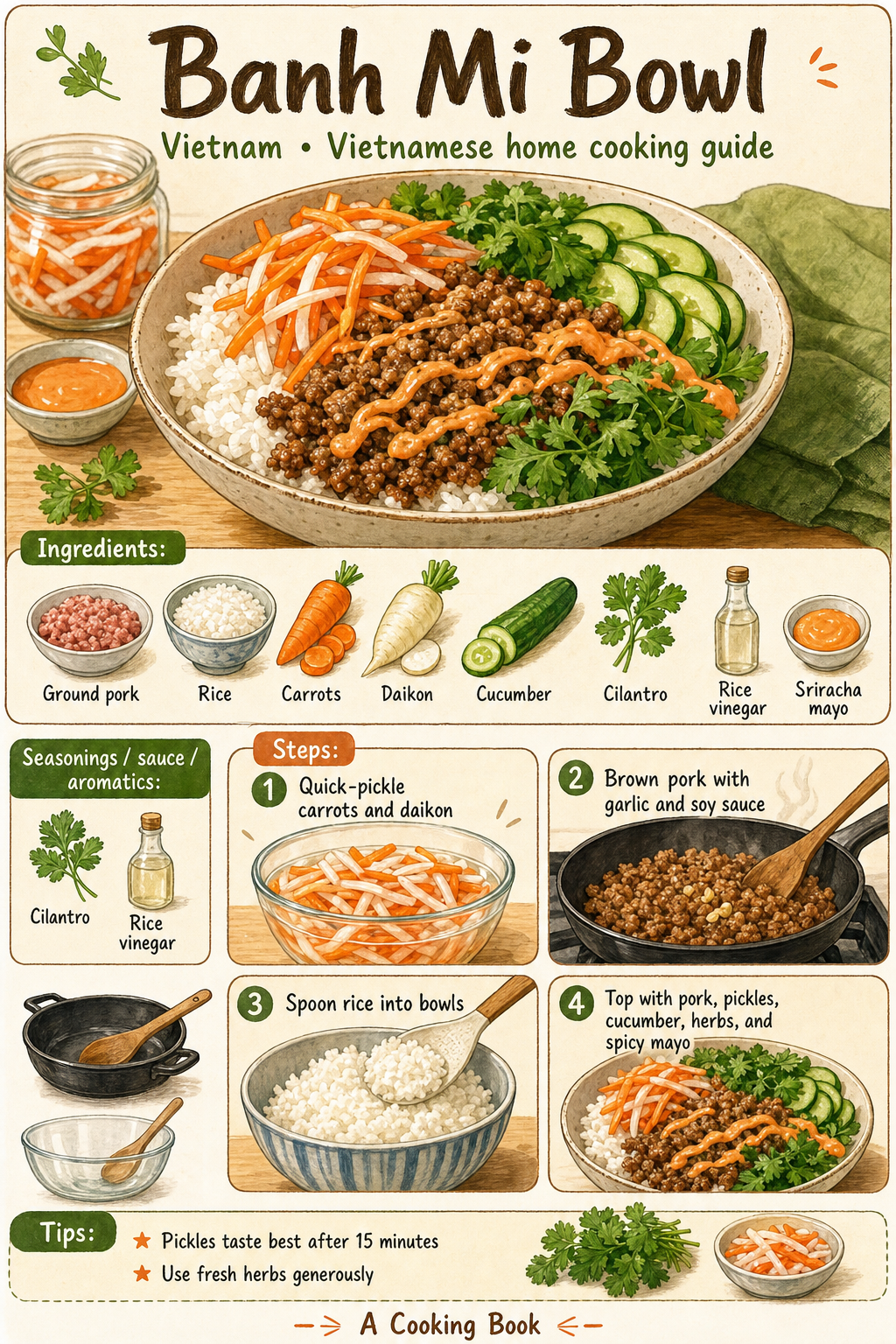 Banh Mi Bowl illustrated cooking image