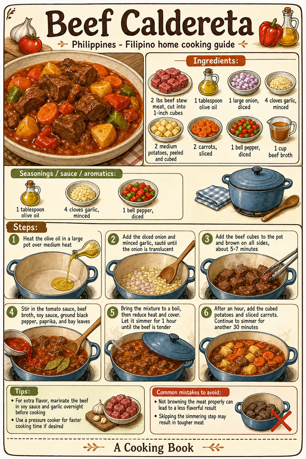 Beef Caldereta illustrated cooking image
