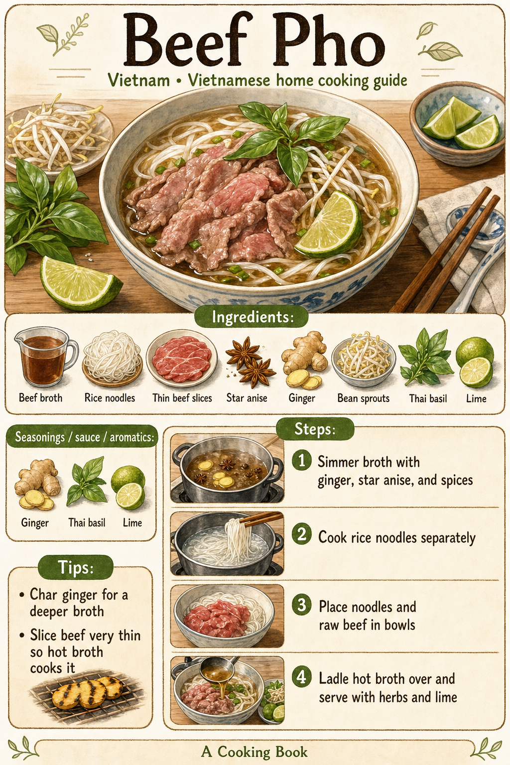 Beef Pho illustrated cooking image