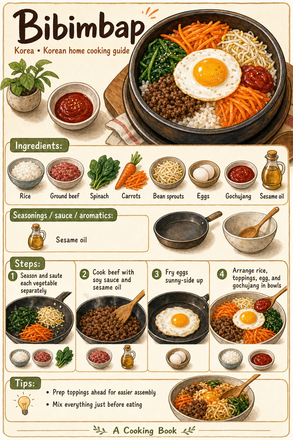 Bibimbap illustrated cooking image