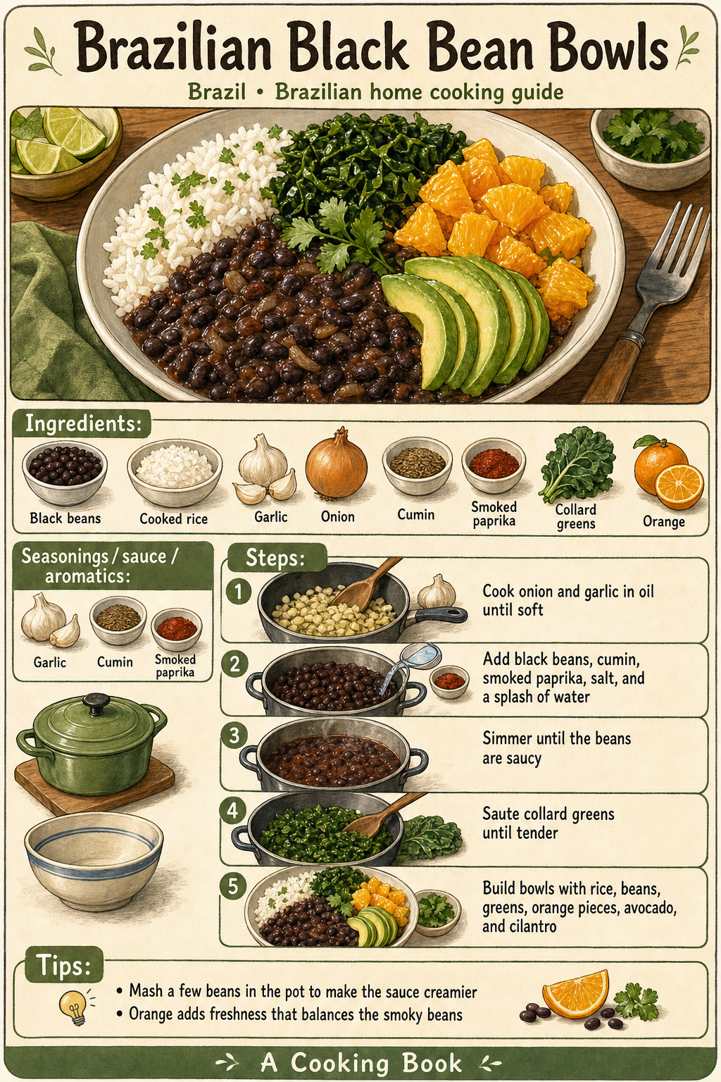 Brazilian Black Bean Bowls illustrated cooking image