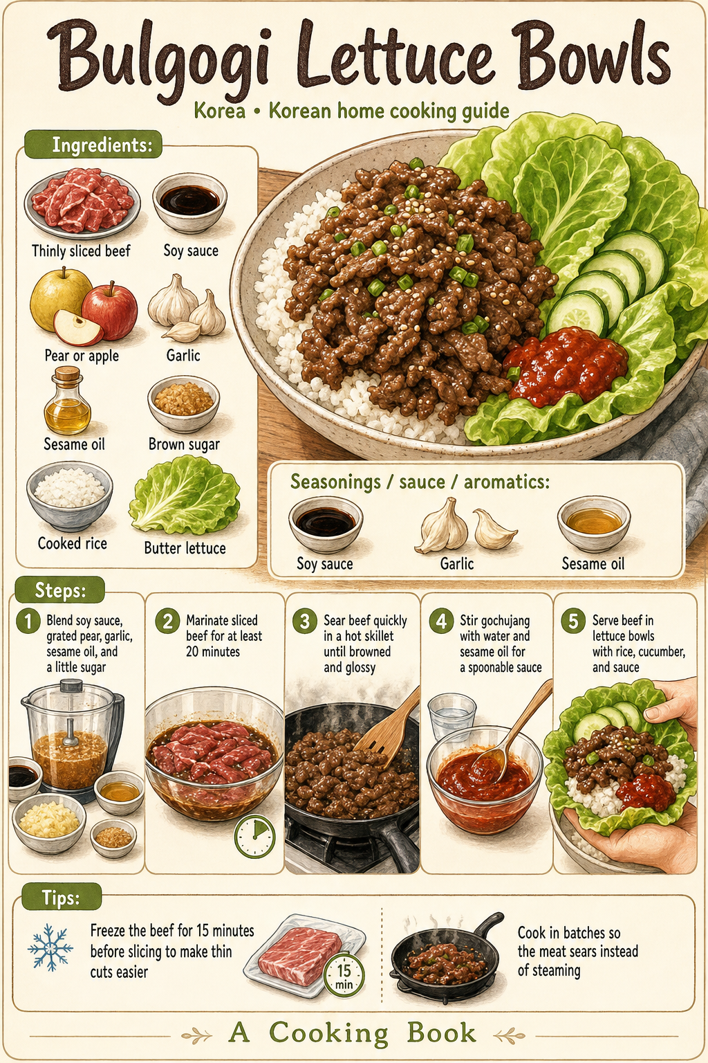 Bulgogi Lettuce Bowls illustrated cooking image