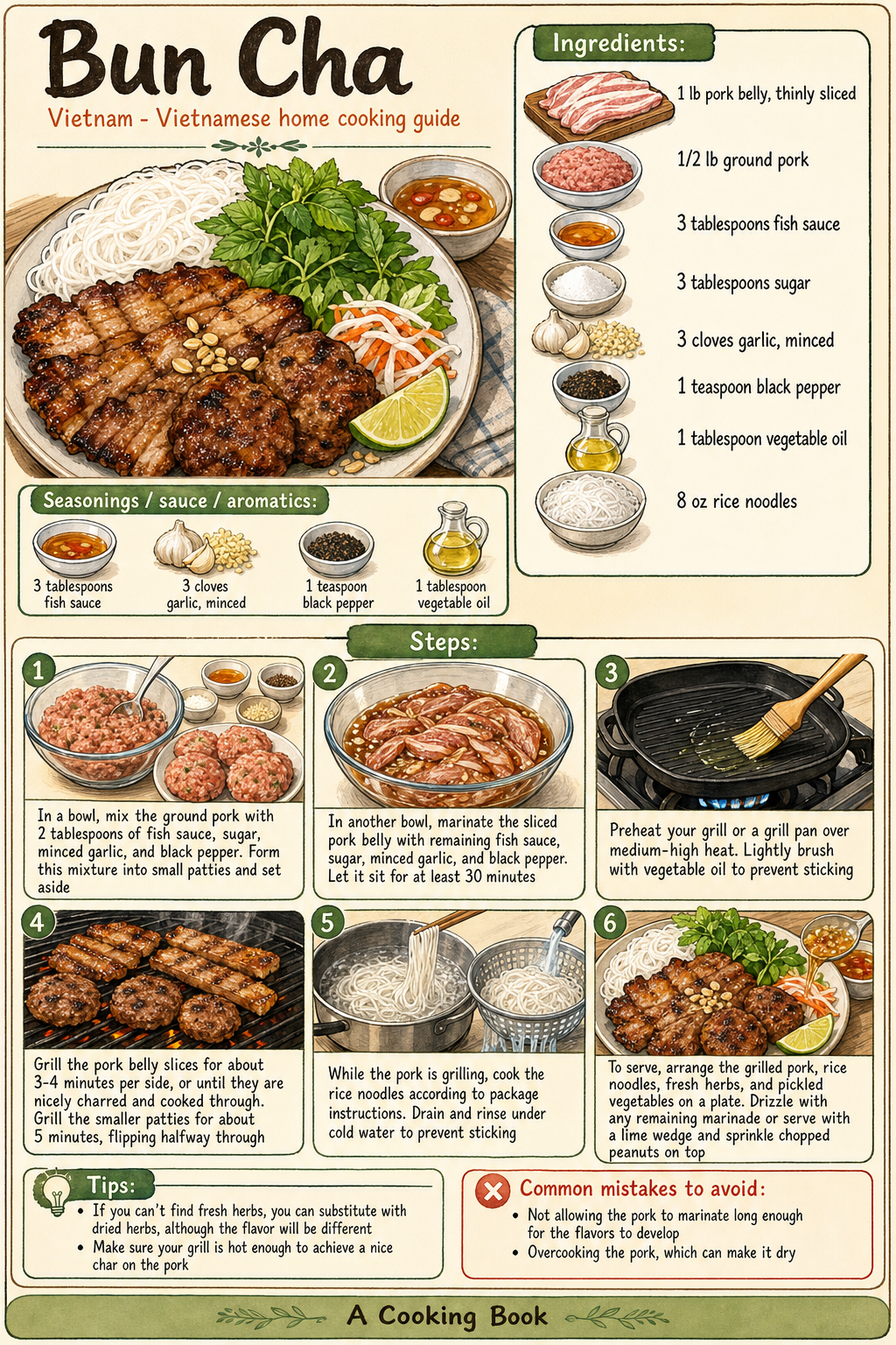Bun Cha illustrated step-by-step cooking guide