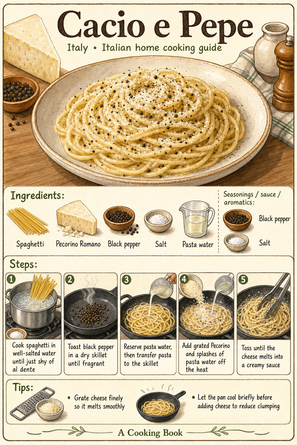 Cacio e Pepe illustrated cooking image