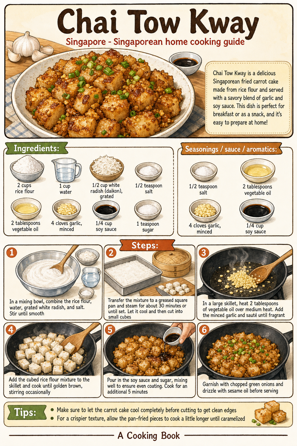 Chai Tow Kway illustrated step-by-step cooking guide