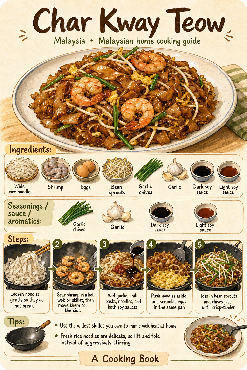 Char Kway Teow illustrated cooking image