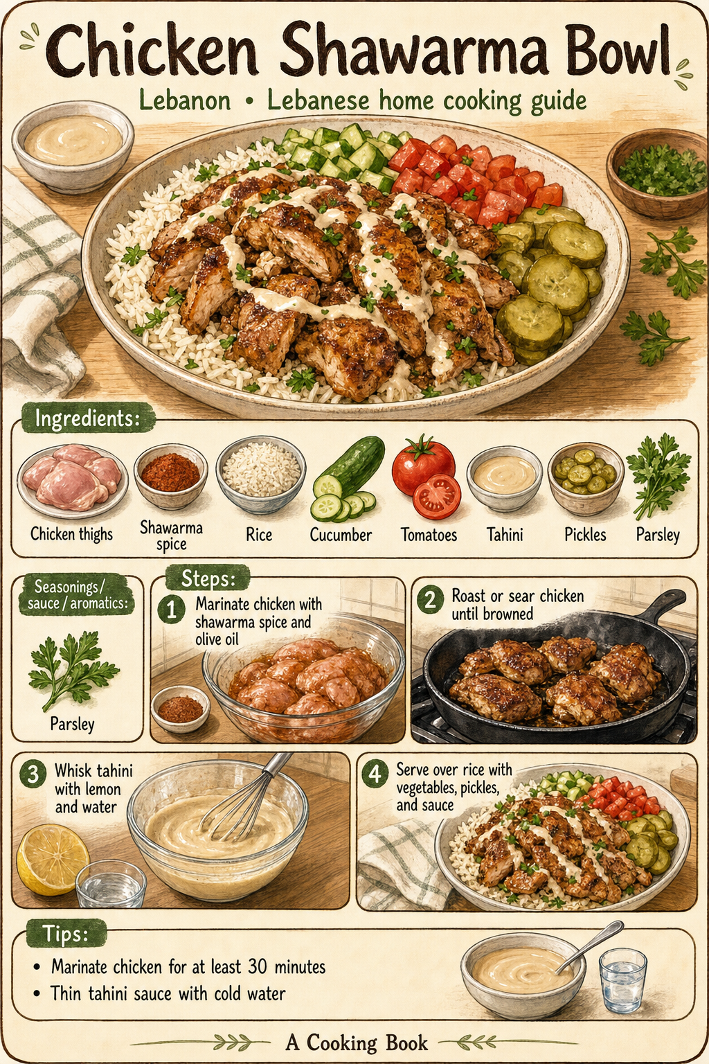 Chicken Shawarma Bowl illustrated cooking image