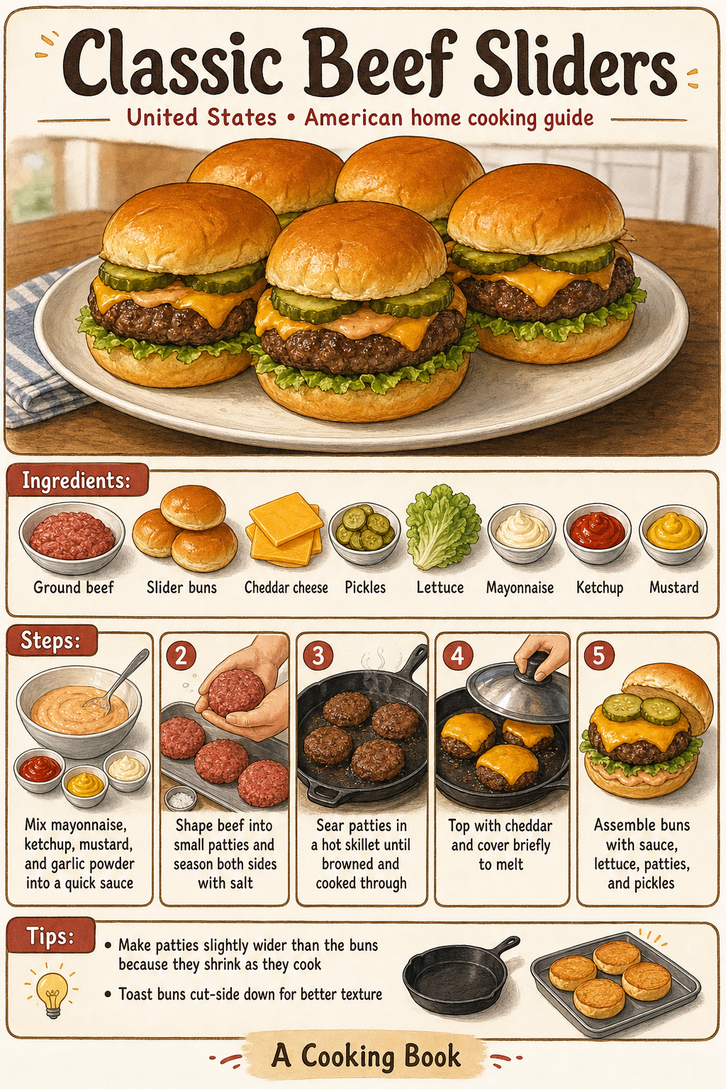 Classic Beef Sliders illustrated cooking image
