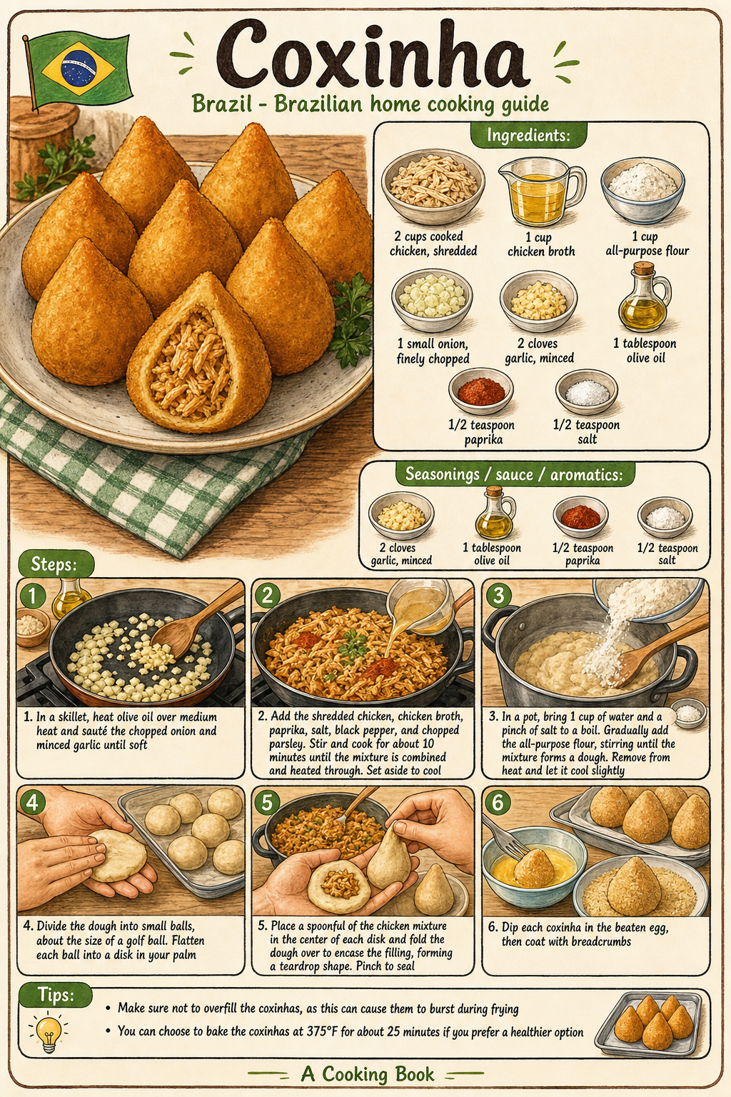 Coxinha illustrated step-by-step cooking guide