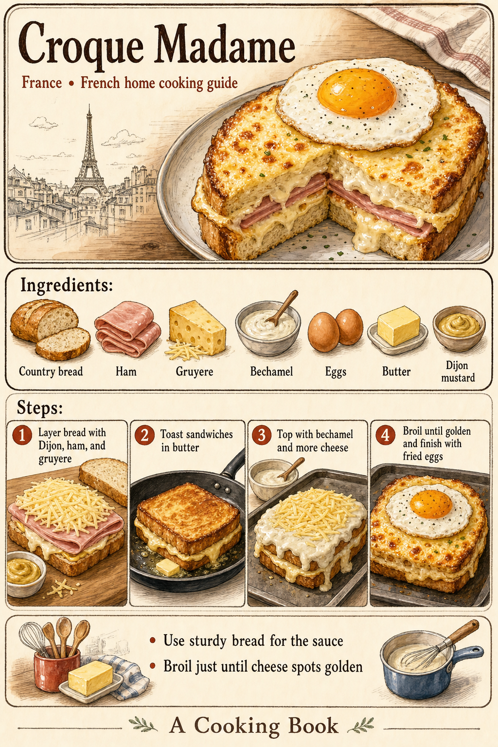 Croque Madame illustrated cooking image
