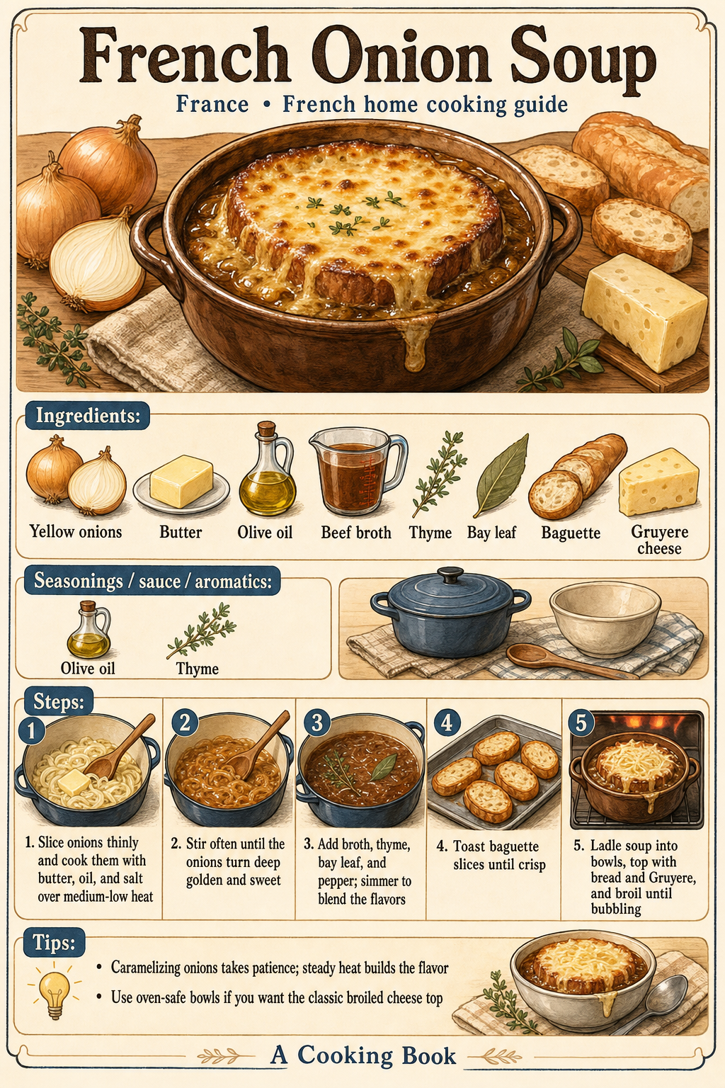 French Onion Soup illustrated cooking image