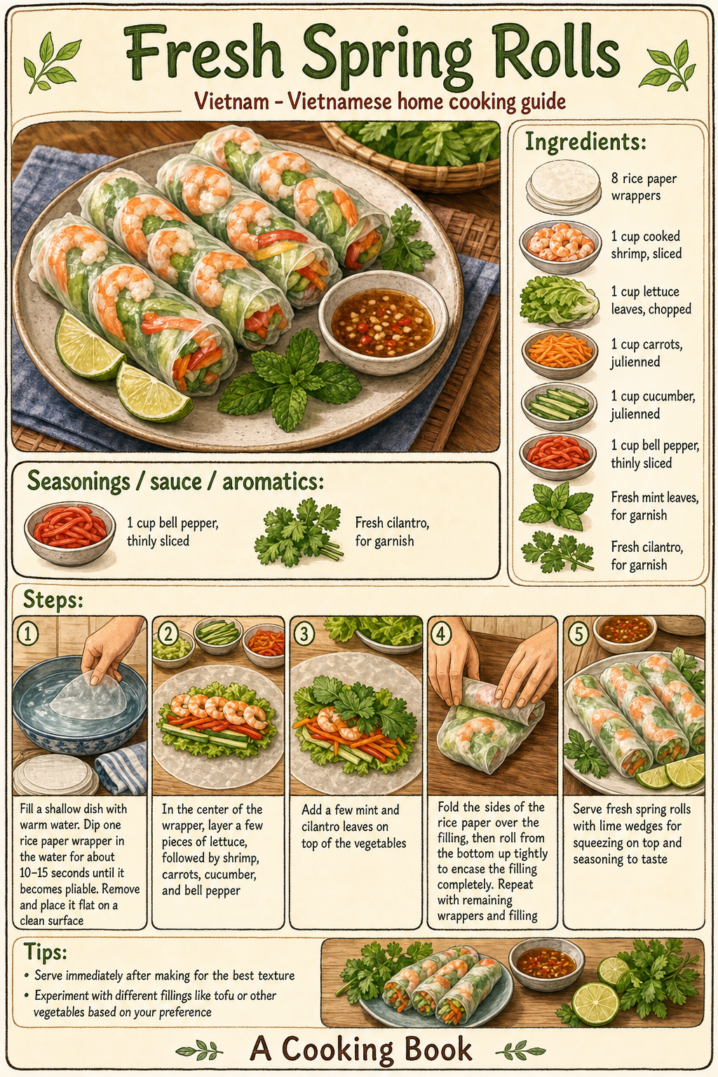 Fresh Spring Rolls illustrated step-by-step cooking guide