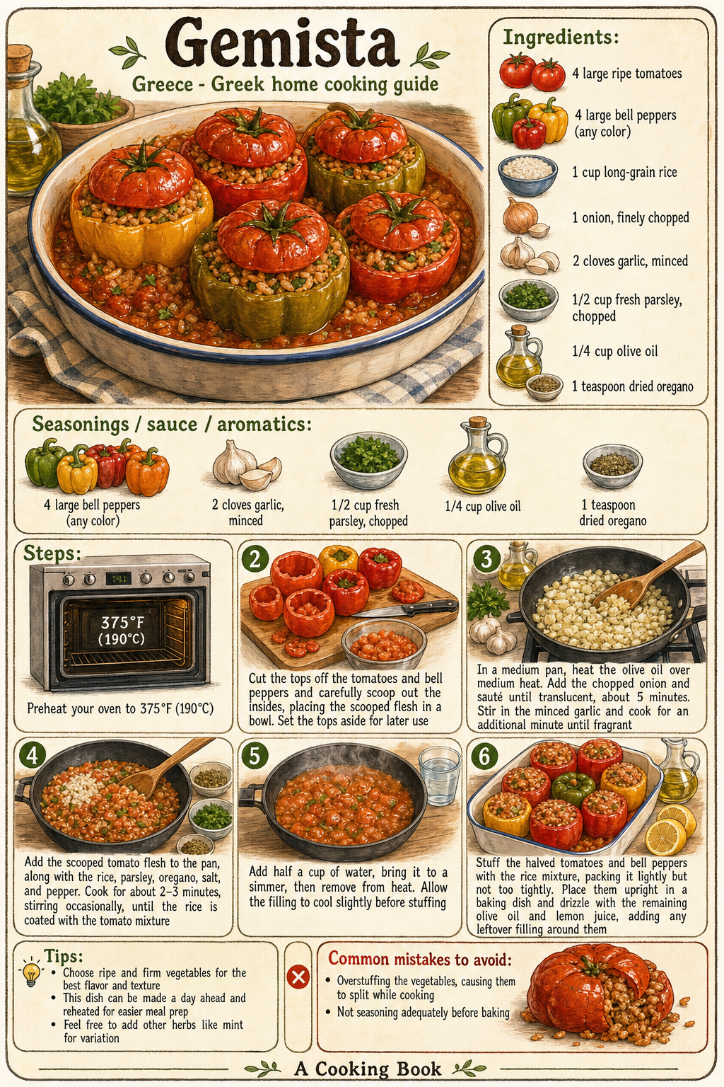 Gemista illustrated cooking image