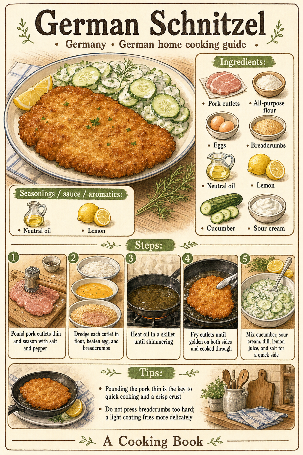 German Schnitzel illustrated cooking image