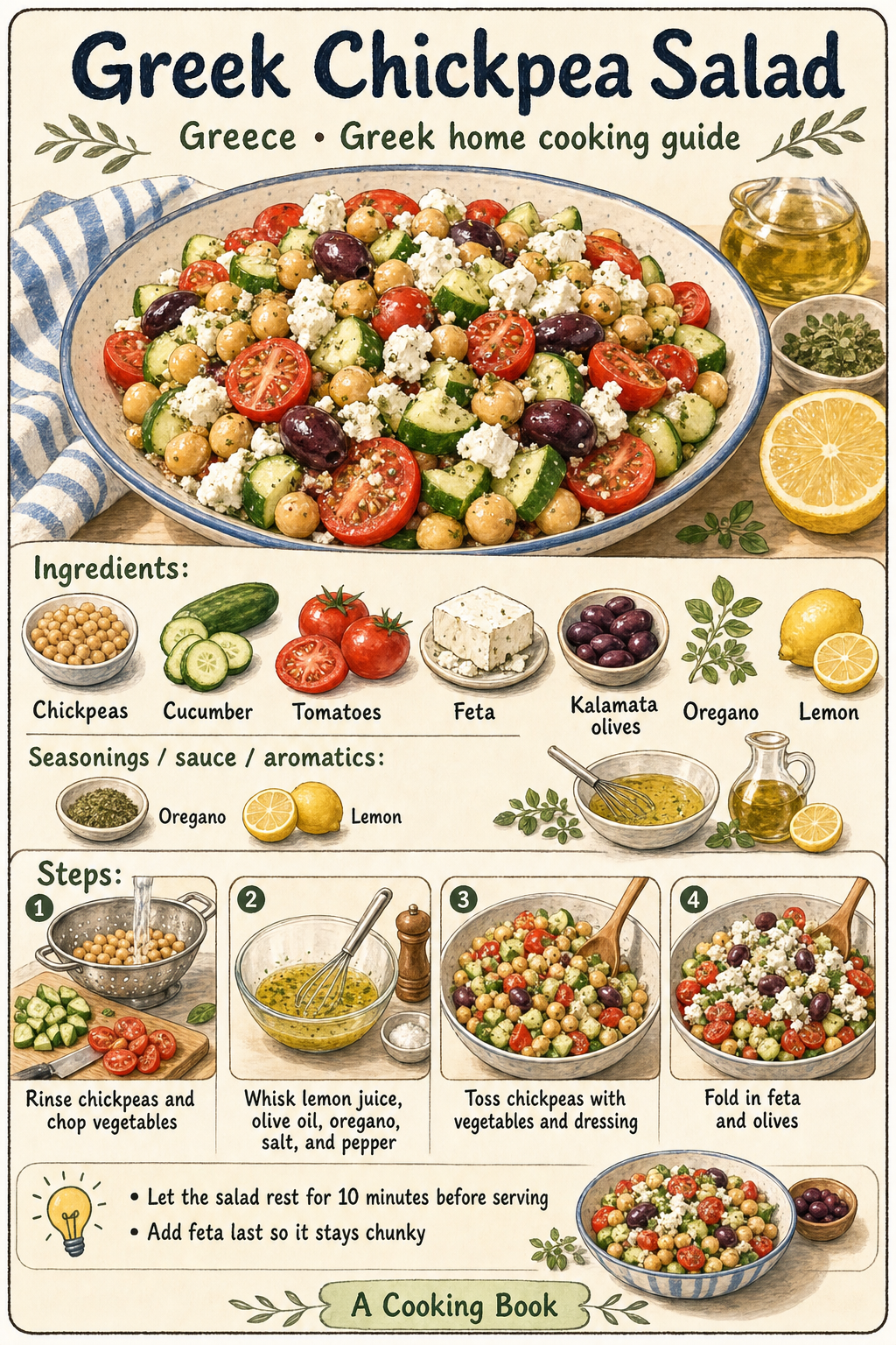 Greek Chickpea Salad illustrated cooking image