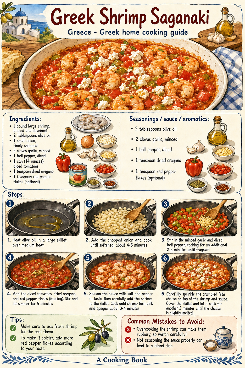 Greek Shrimp Saganaki illustrated cooking image