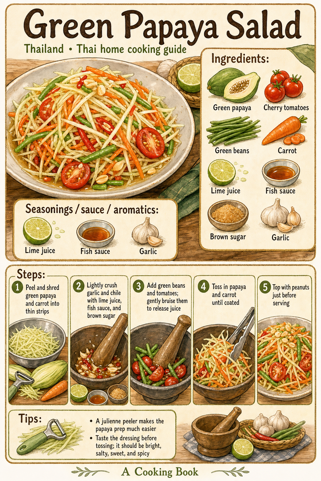 Green Papaya Salad illustrated cooking image