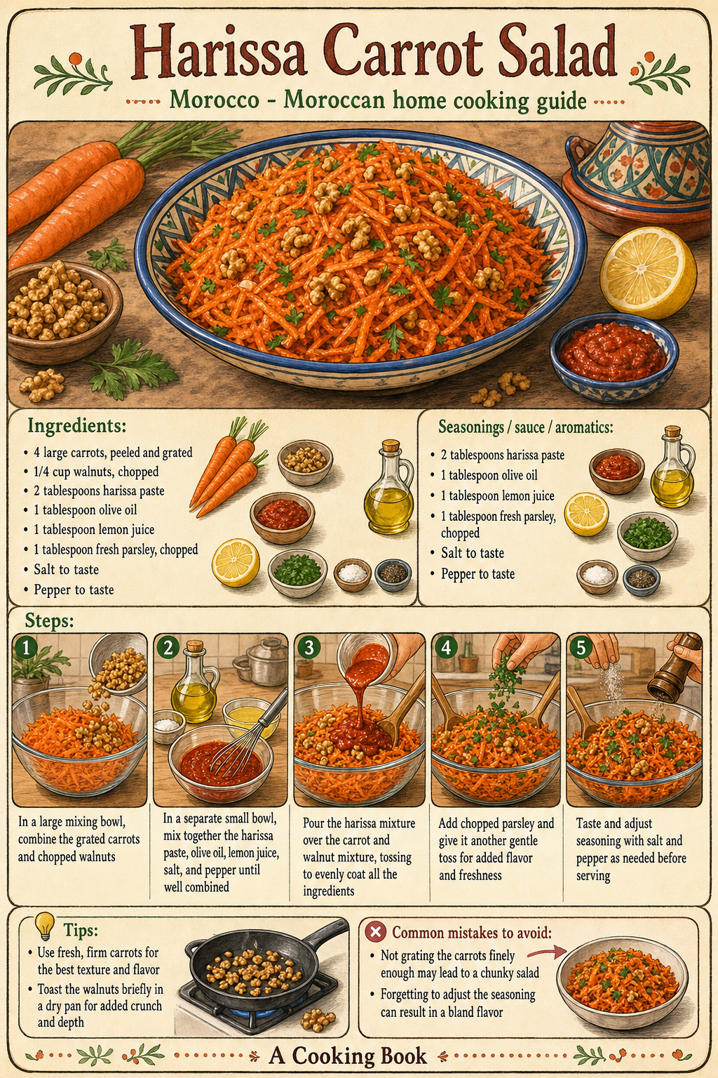 Harissa Carrot Salad illustrated cooking image