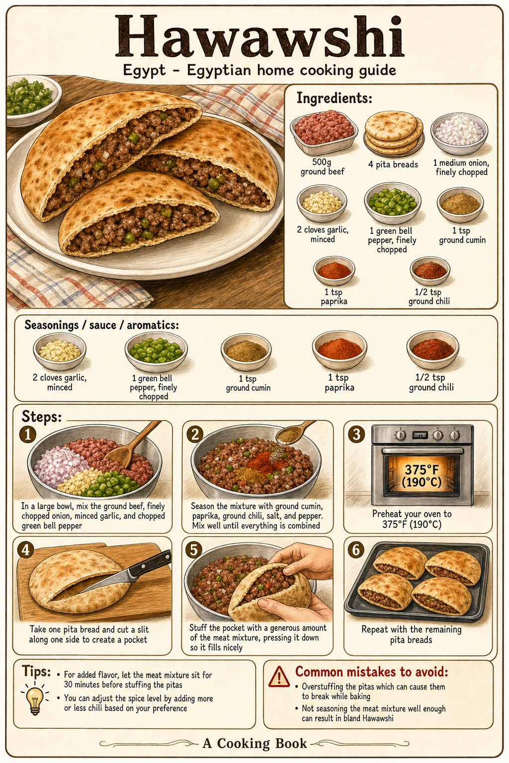 Hawawshi illustrated step-by-step cooking guide