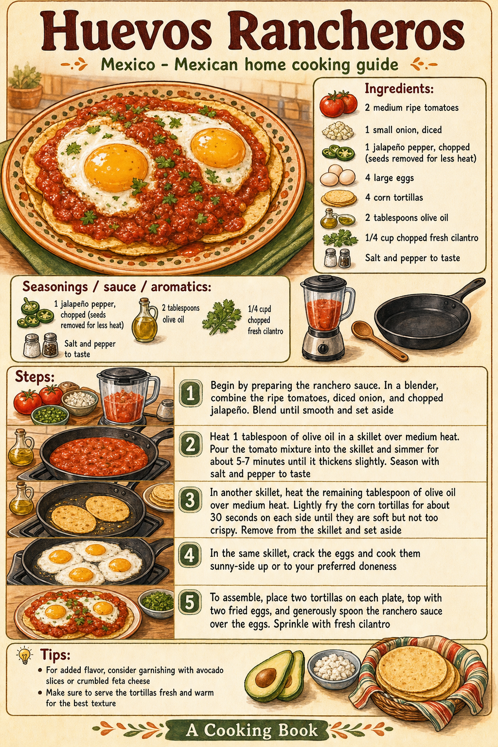 Huevos Rancheros illustrated step-by-step cooking guide