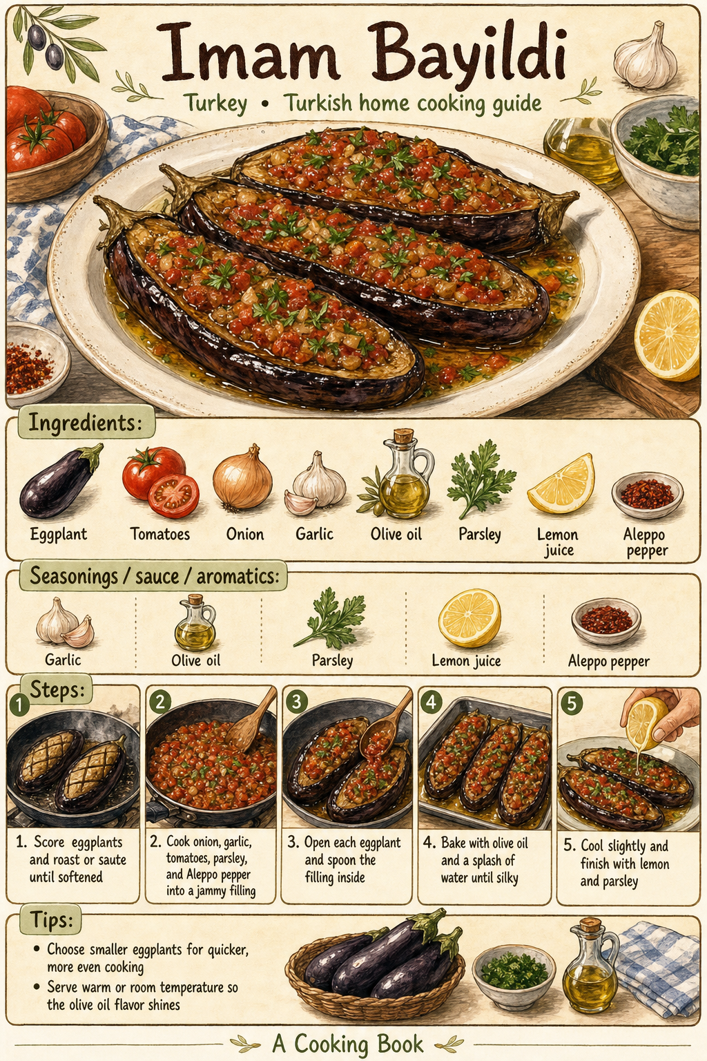 Imam Bayildi illustrated cooking image