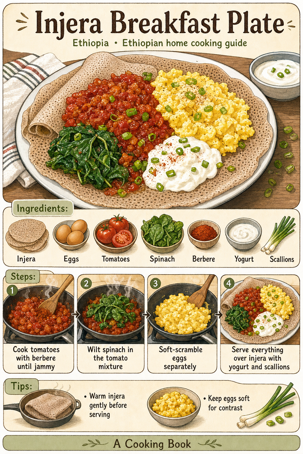Injera Breakfast Plate illustrated cooking image