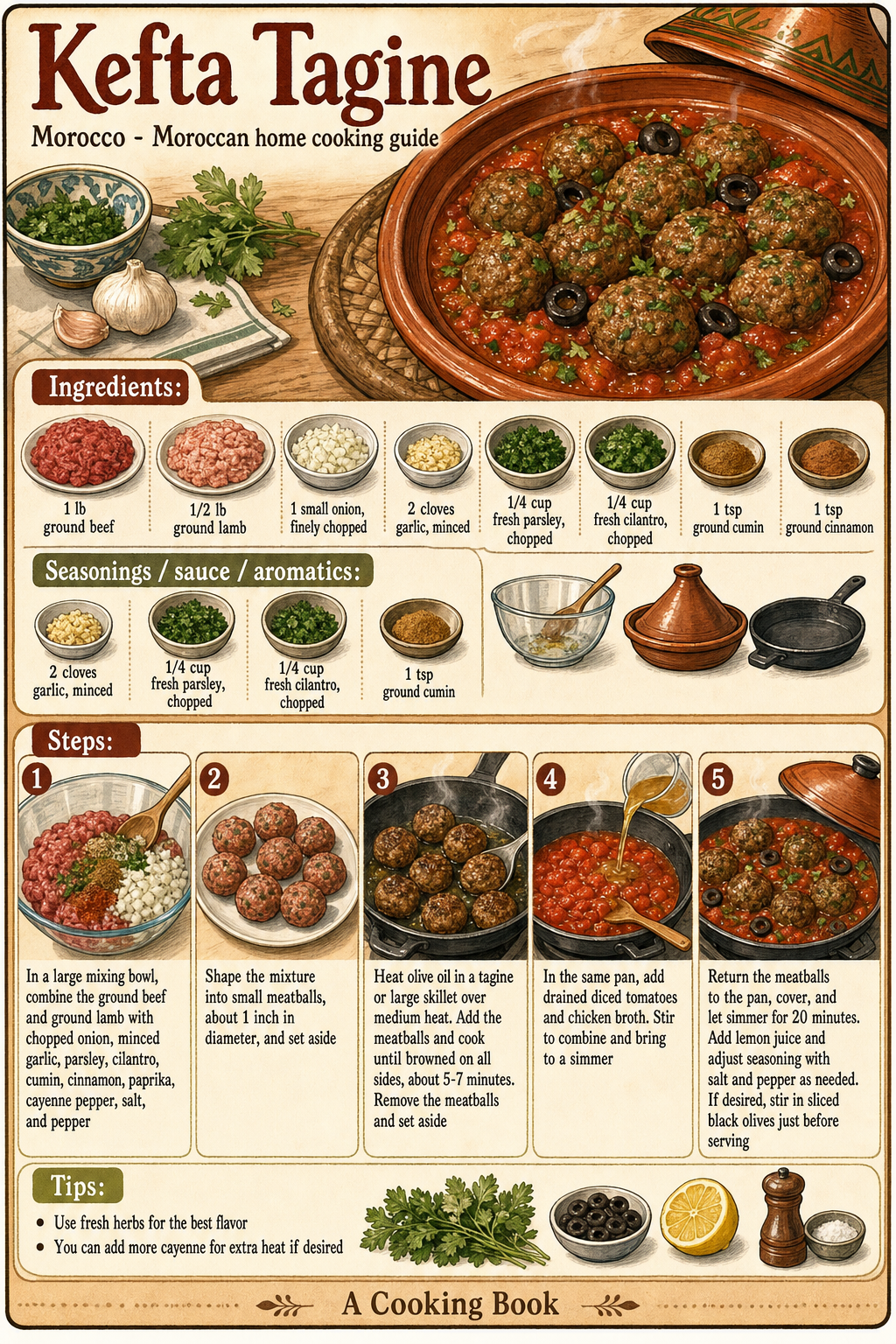 Kefta Tagine illustrated step-by-step cooking guide