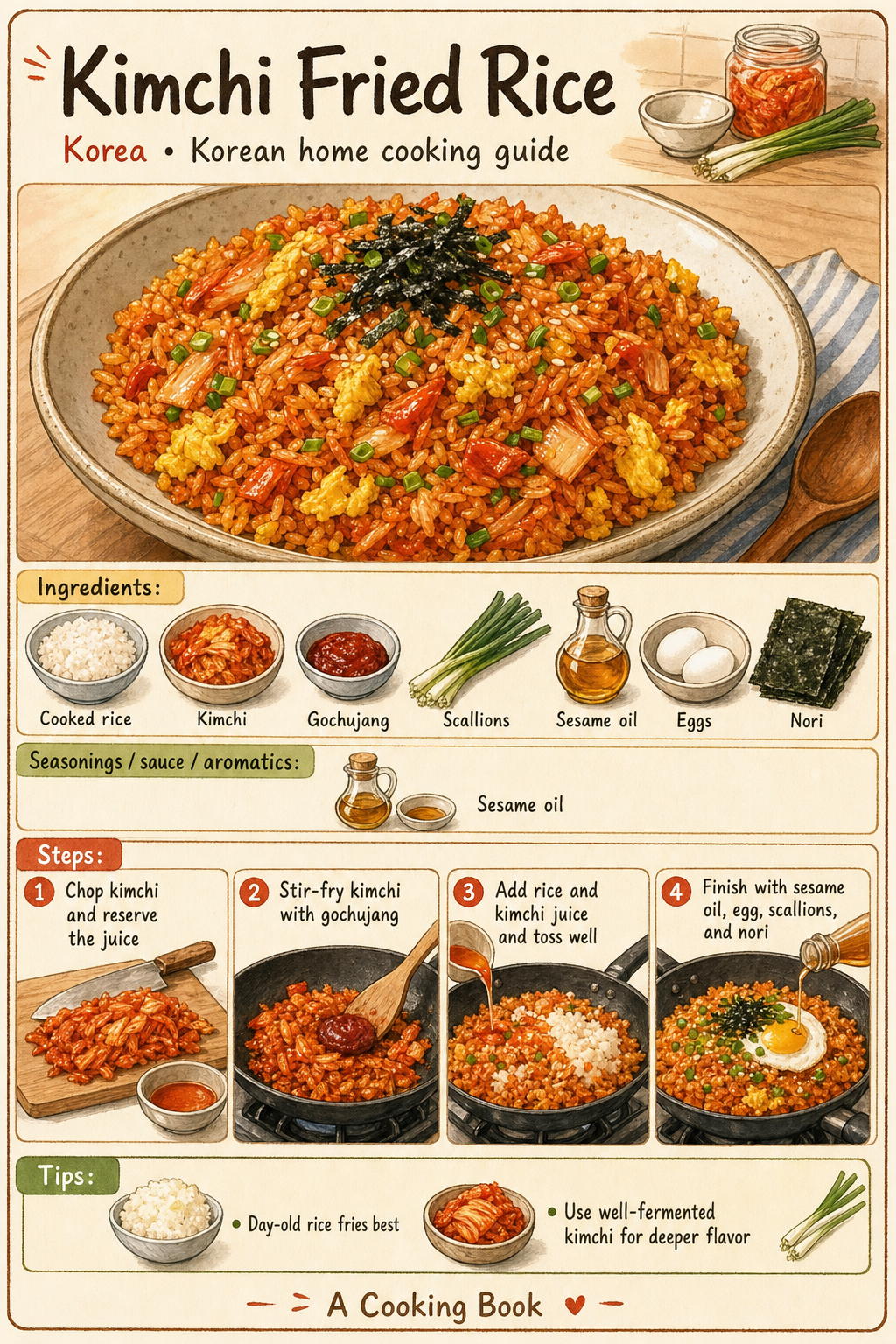 Kimchi Fried Rice illustrated cooking image