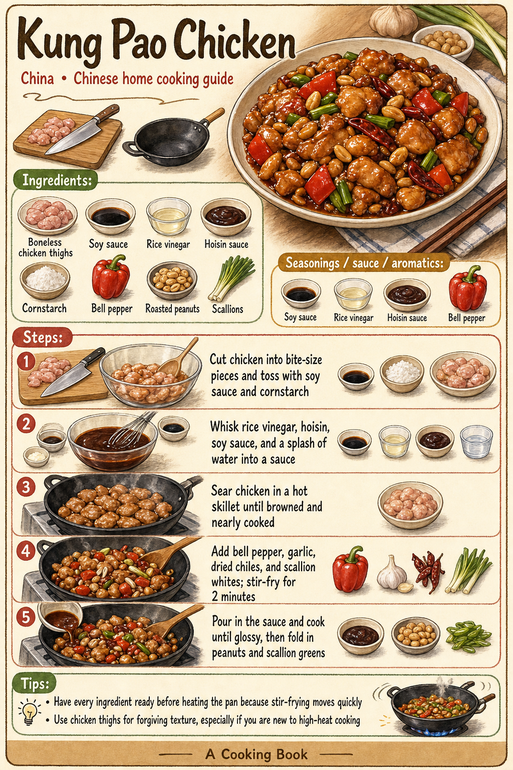 Kung Pao Chicken illustrated cooking image