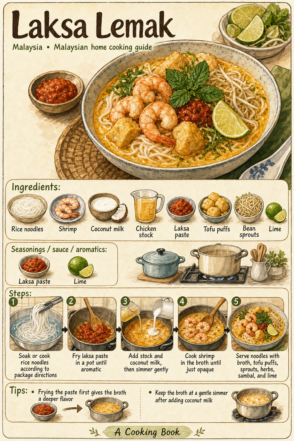 Laksa Lemak illustrated cooking image