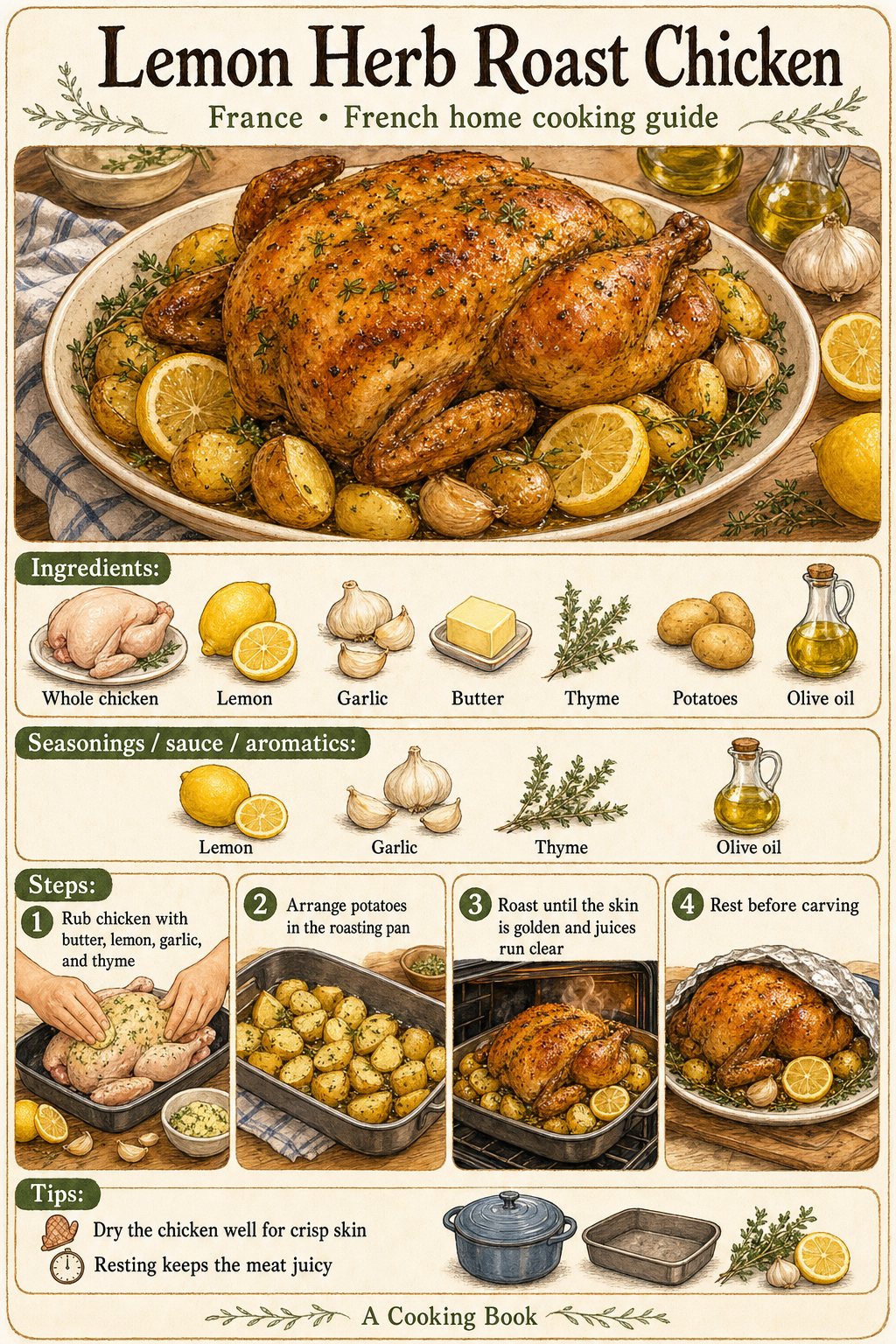Lemon Herb Roast Chicken illustrated cooking image