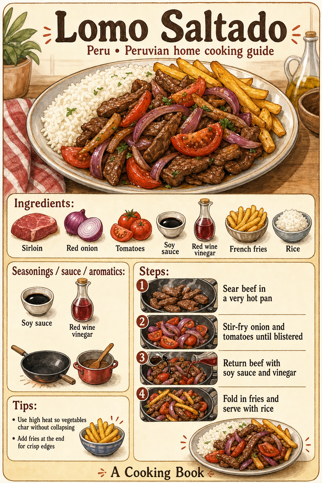 Lomo Saltado illustrated cooking image