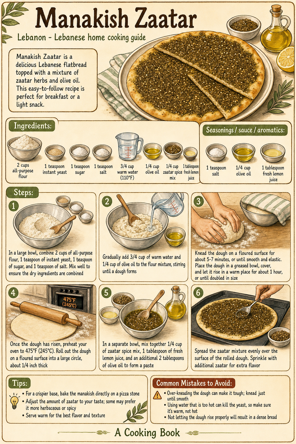 Manakish Zaatar illustrated cooking image